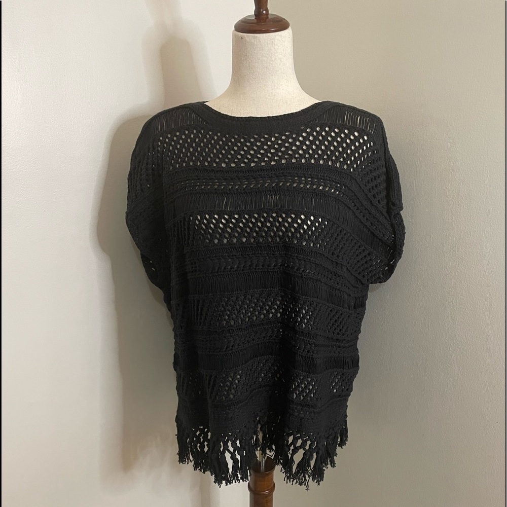 Love Token Black Crochet Short Sleeve Sweater NWT